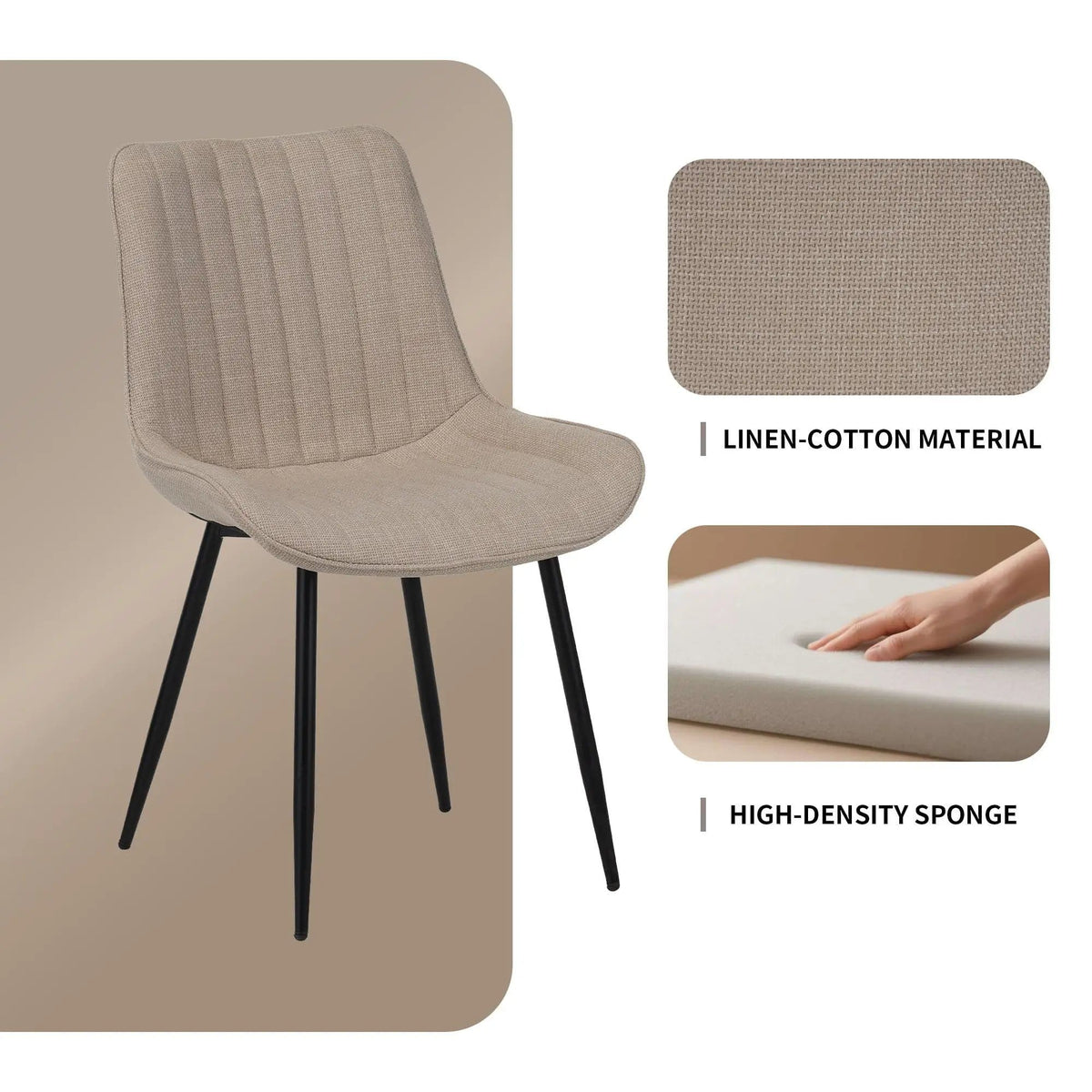 Dining Chair Set With Padded Backrests (Set of 4) - | 24 x 21.2 x 33.8 in | Fabric & Metal | Beige