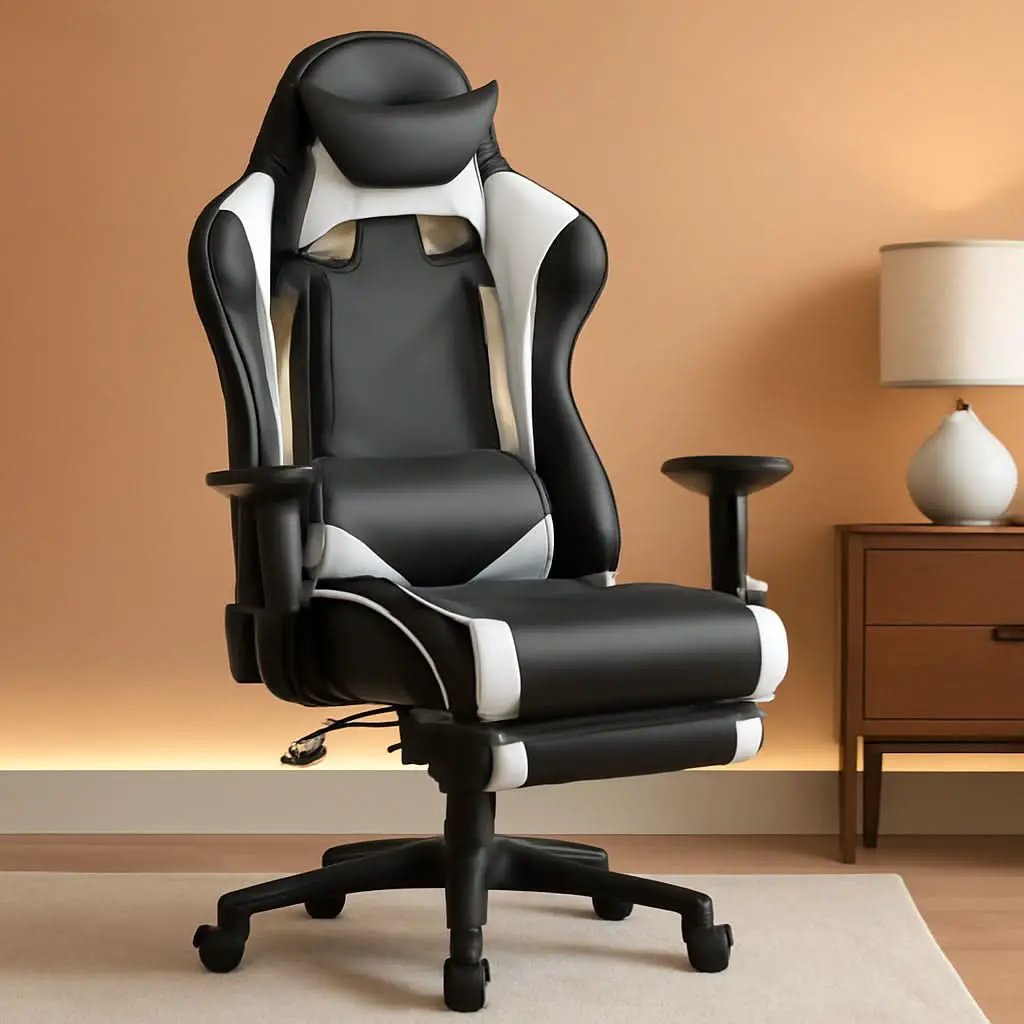 Ergonomic Gaming Chair With Lumbar Support Footrest White from PriceLows™