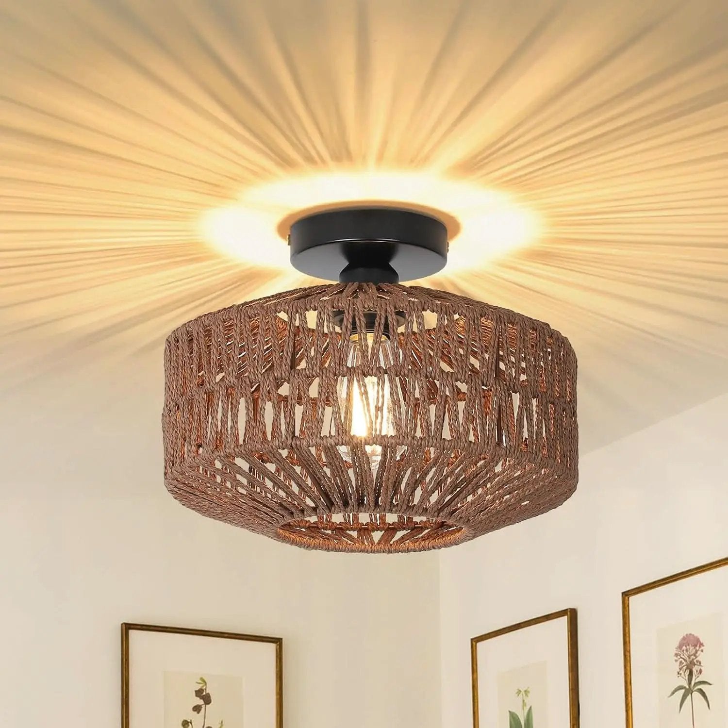 Dark Brown Hand Woven Rattan Ceiling Light With Dimmable LED from PriceLows™