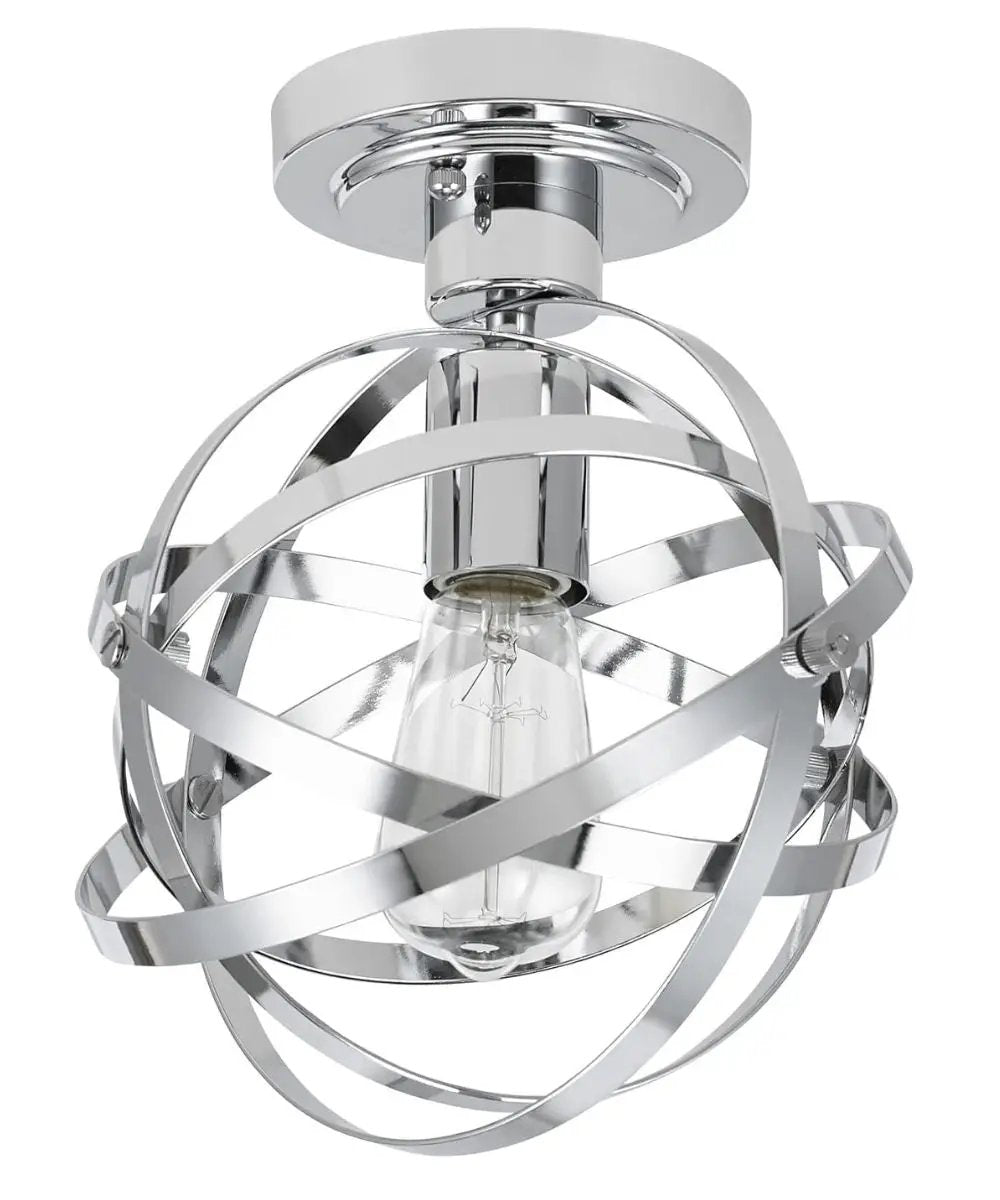 Semi Flush Mont Light | 1 Light Chrome | Elliptical Rings | 10 Inch Wide