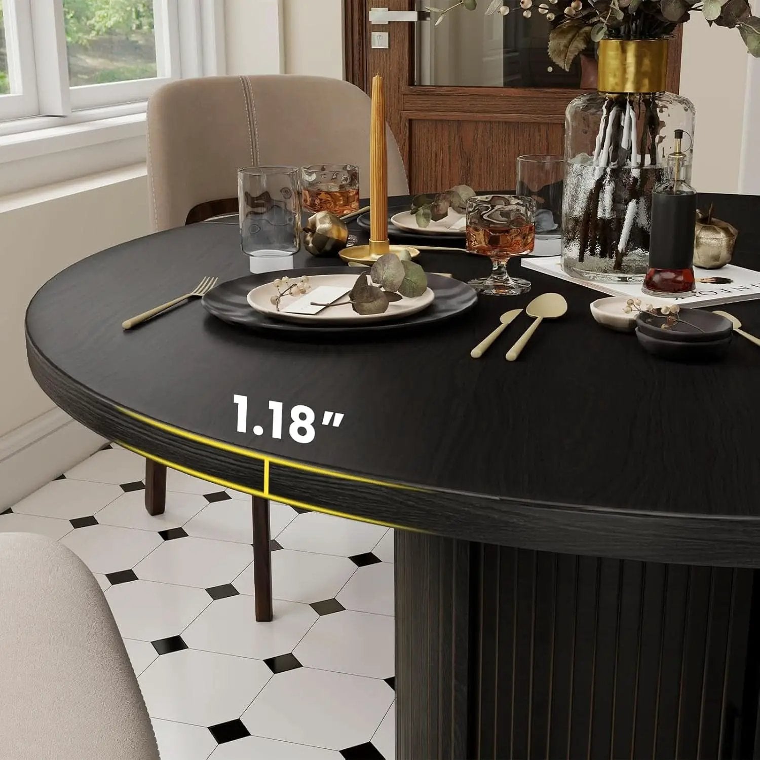 Round Dining Table Featuring Concealed Storage Black from PriceLows™