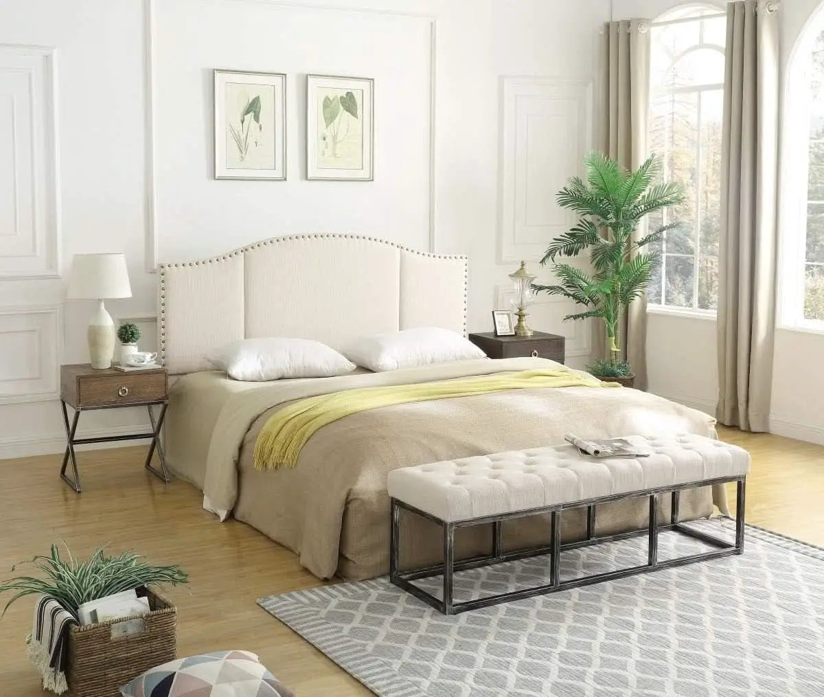 Elegant Upholstered King Size Headboard with Nailhead Trim from PriceLows™