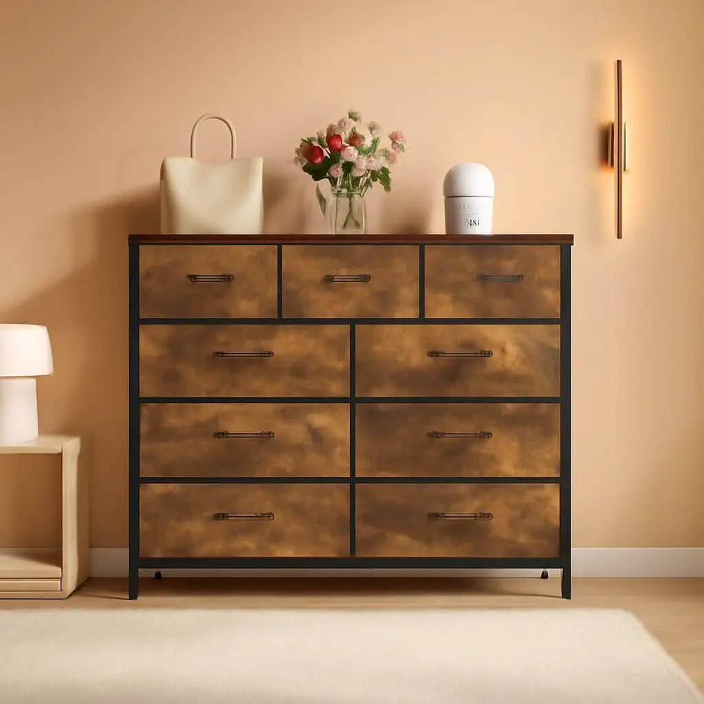 Brown Rustic Dresser With 12 Drawers Extra Storage from PriceLows™