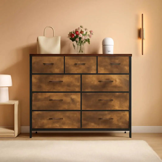 Brown Rustic Dresser With 12 Drawers Extra Storage from PriceLows™