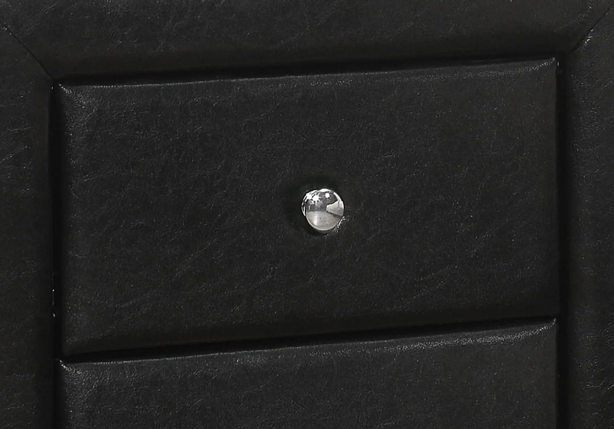 Upholstered Nightstand | Transitional Style | Two Storage Drawers | Metal Drawer Knobs