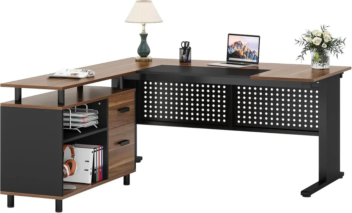 63 Inch L Shaped Desk With File Cabinet For Home Office from PriceLows™