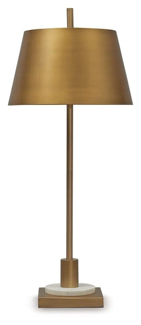 Fritzburn Metal Table Lamp | 14 x 14 x 32.25 in | Marble & Metal | Gold Finish / White