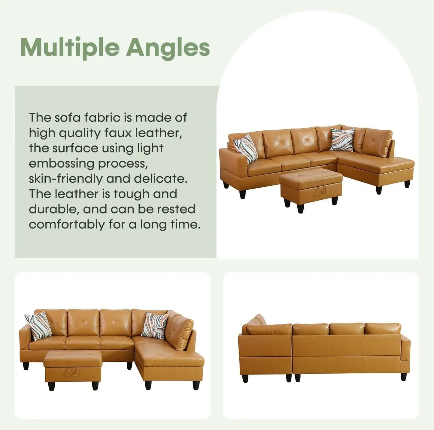 Leather Sectional Sofa L Shape With Storage Ottoman Ginger from PriceLows™