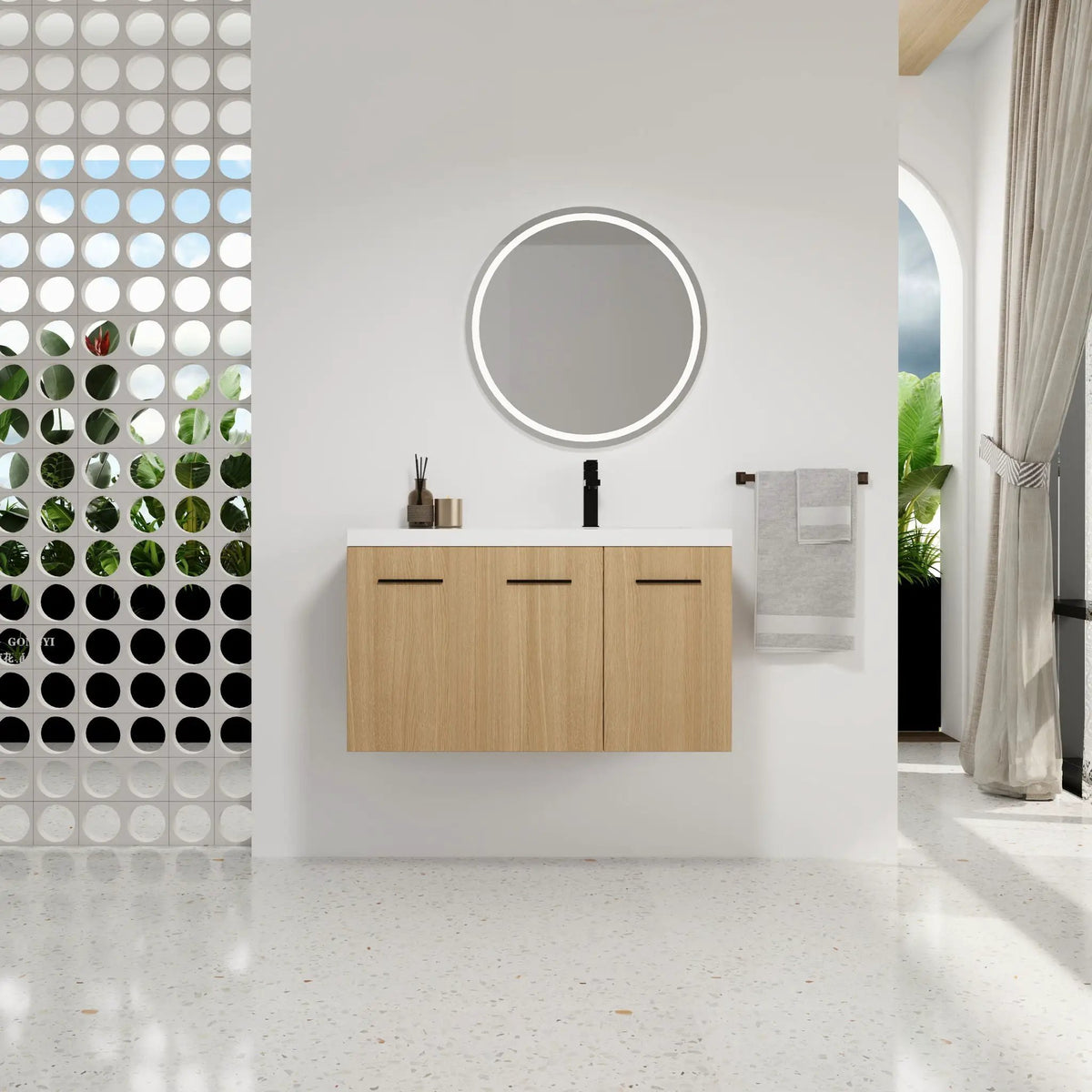 Wall Mounted Floating Bathroom Vanity | 3 Door Modular | Gel Coat Sink