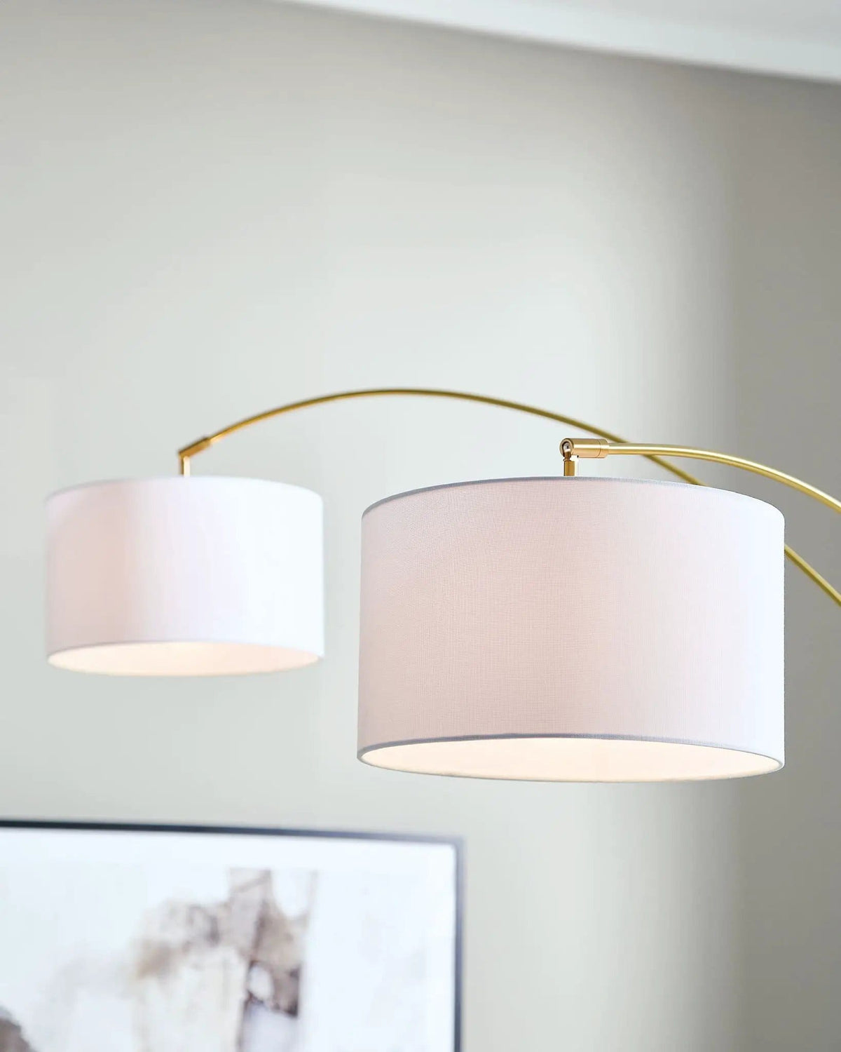 Valo Metal Arc Lamp | 40 x 52.25 x 88 in | Marble & Fabric | Gold Finish