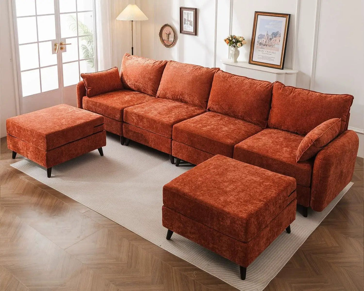 Velvet Orange 135 Modular Sectional Sofa Storage Ottoman from PriceLows™