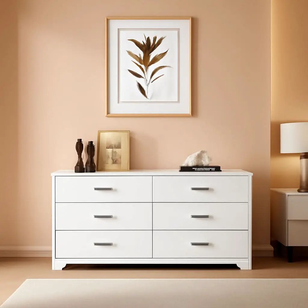White Wood 6 Drawer Dresser With Inlaid Handle Design from PriceLows™