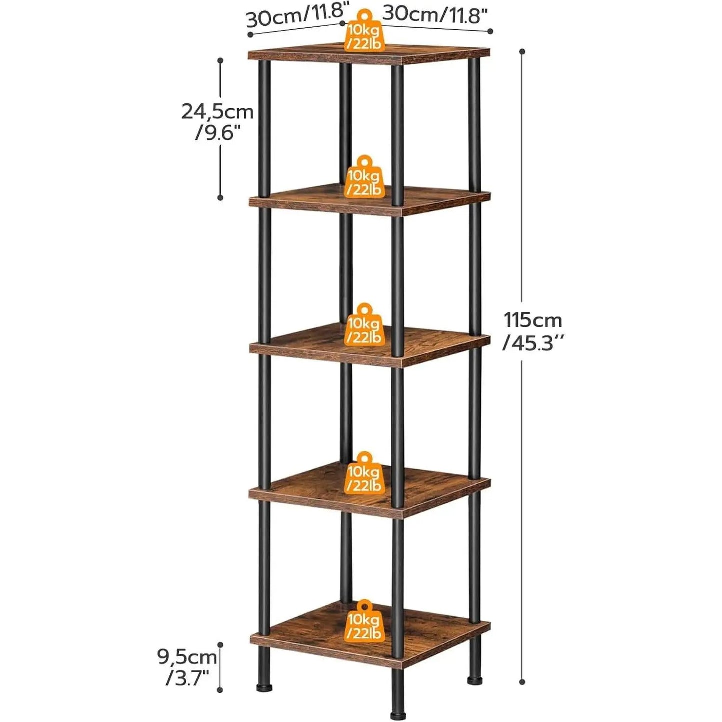 Five Tier Corner Shelf Stand Rustic Brown And Black Bookcase from PriceLows™