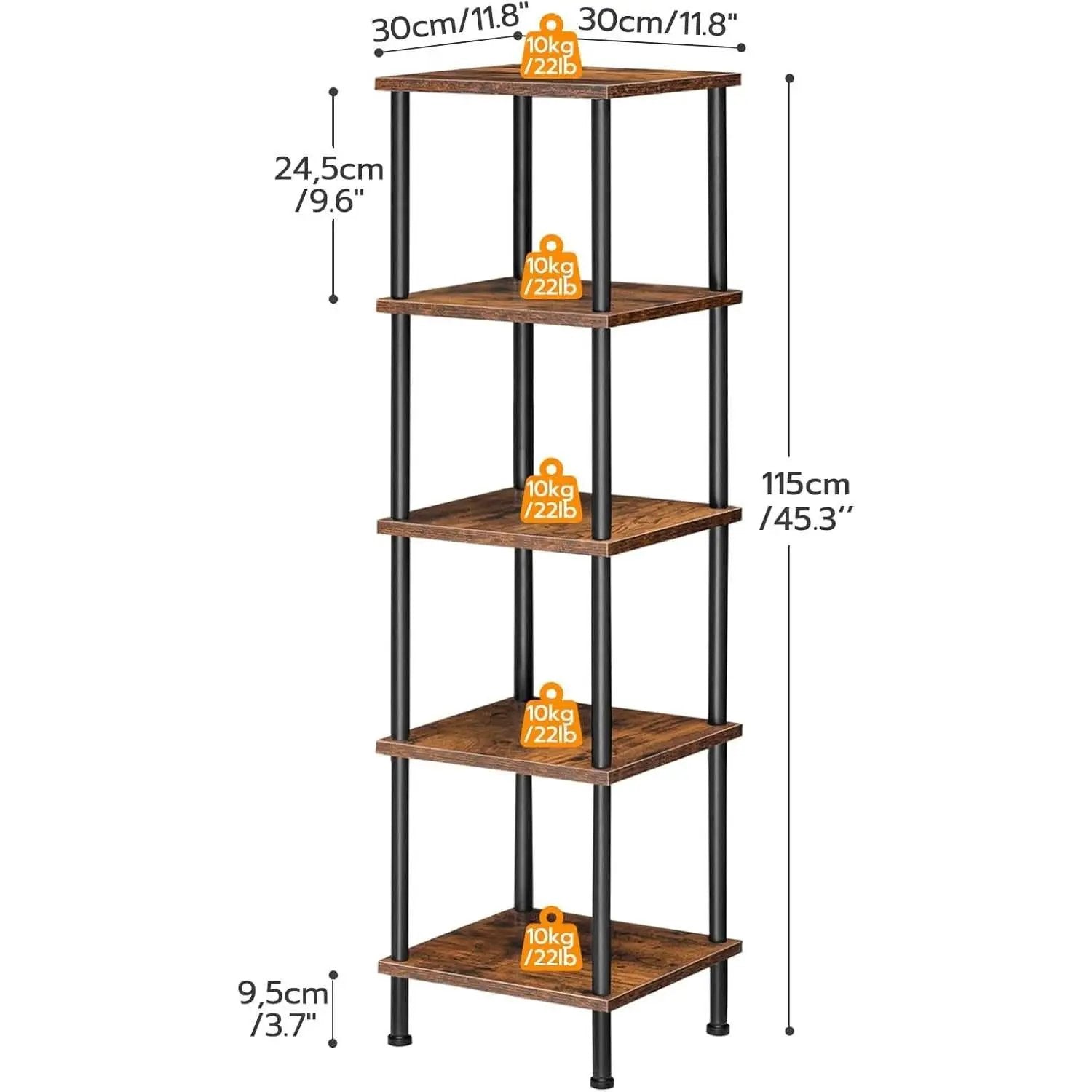 Five Tier Corner Shelf Stand Rustic Brown And Black Bookcase from PriceLows™
