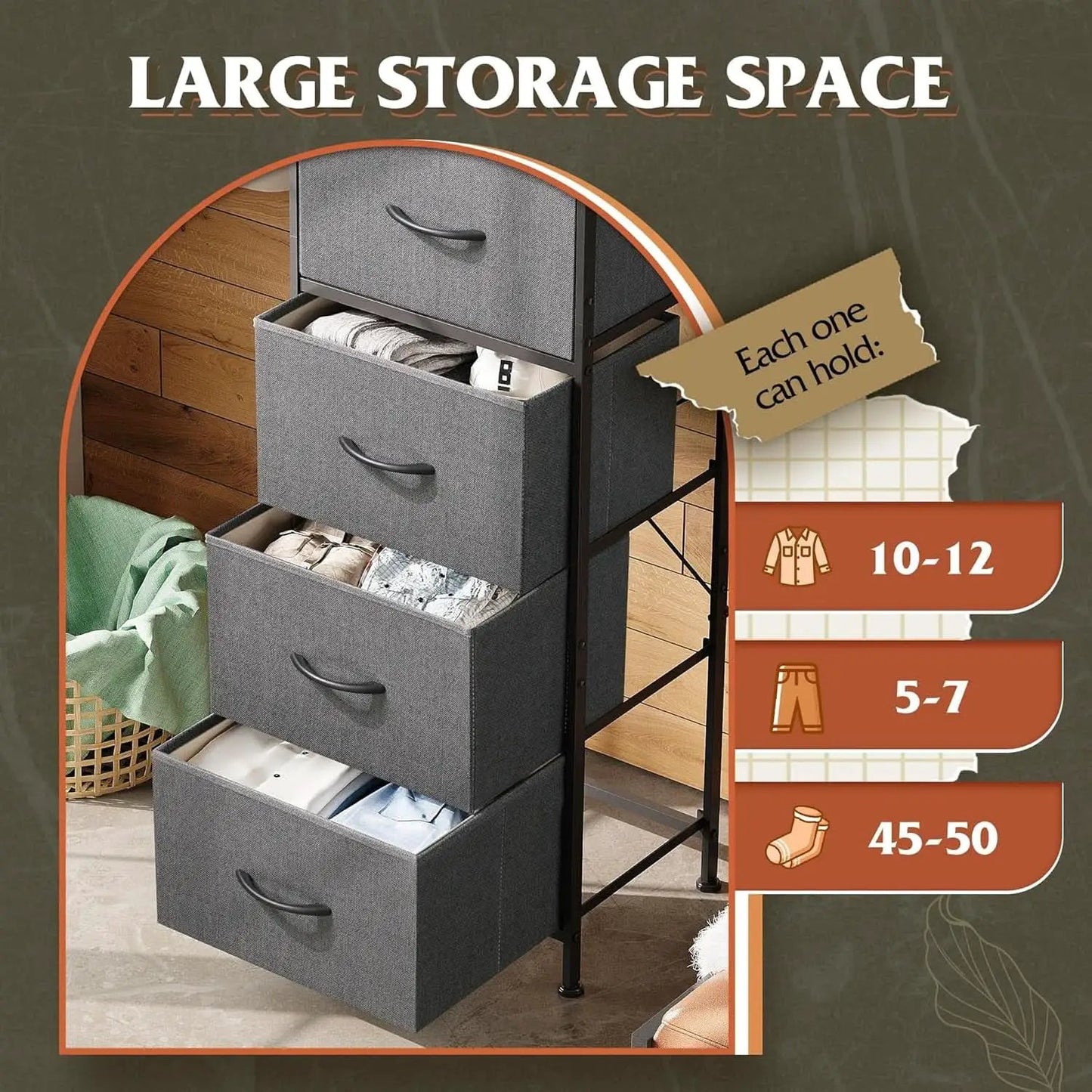 Dark Grey Fabric Dresser 5 Drawer Tall Storage Unit from PriceLows™