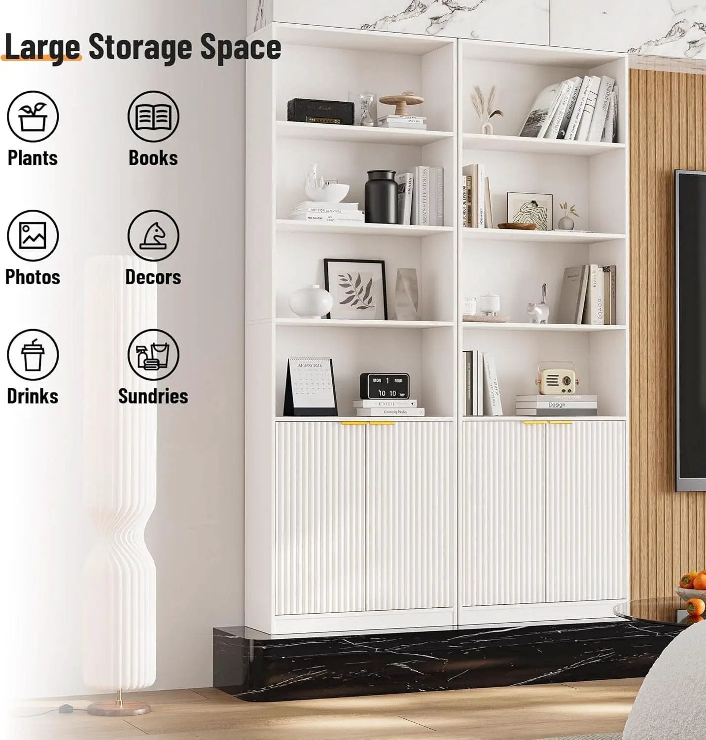 72 Inch Tall Bookcase With Doors 7 Tier Storage Enclosed Cabinets from PriceLows™