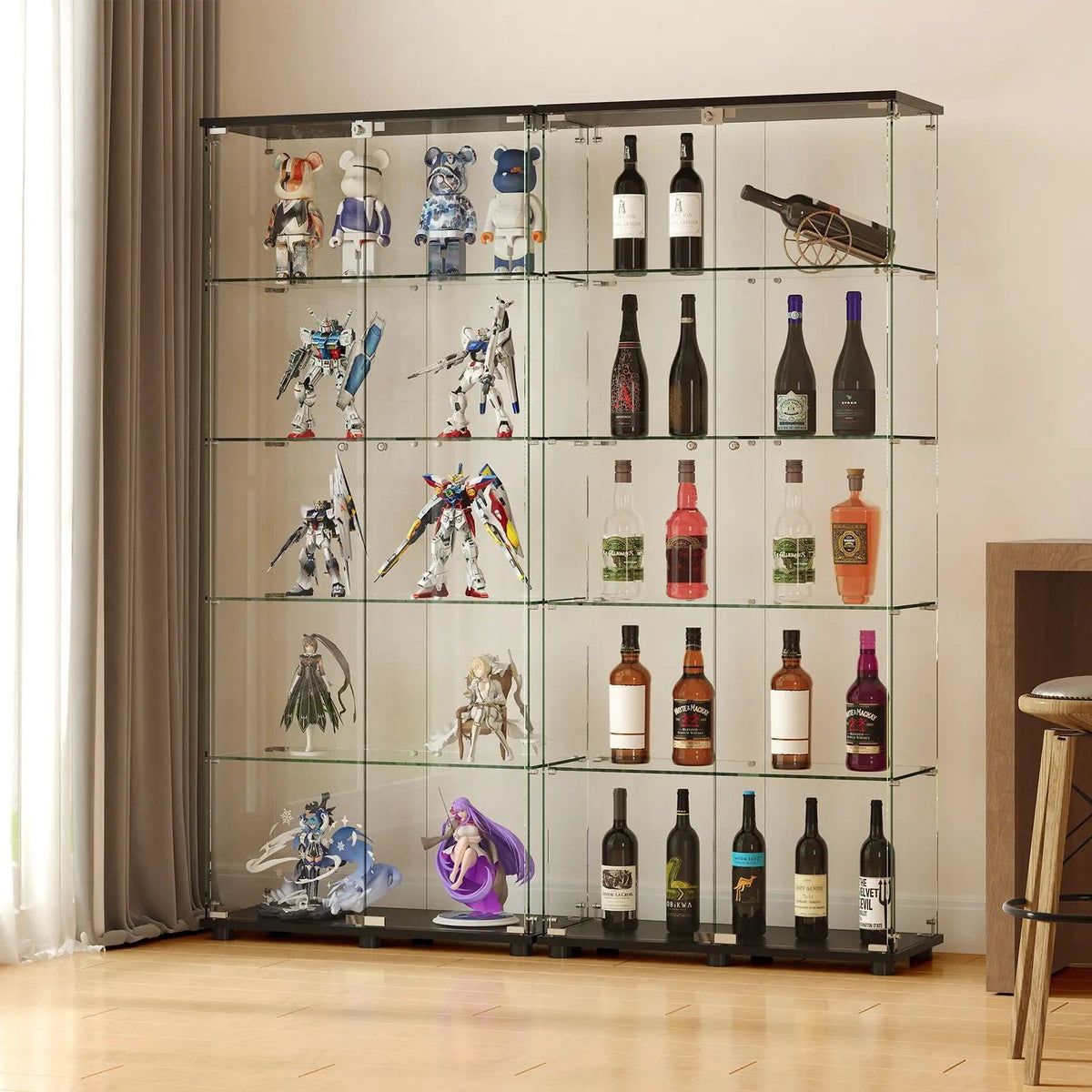 Display Cabinet With Lock | Double Doors | 5mm Tempered Glass Shelves | 50 Lb Shelf Capacity