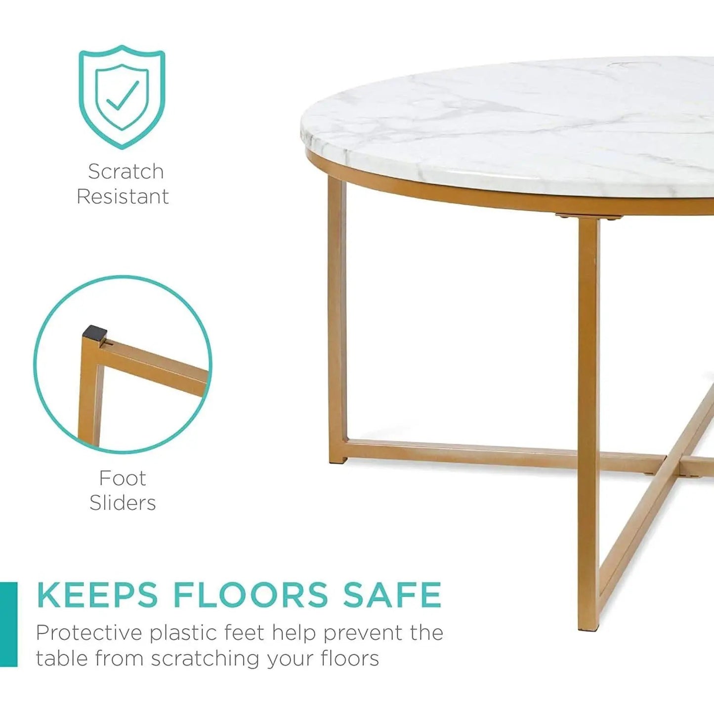 Round Coffee Table With Faux Marble Top Cross Leg Design from PriceLows™
