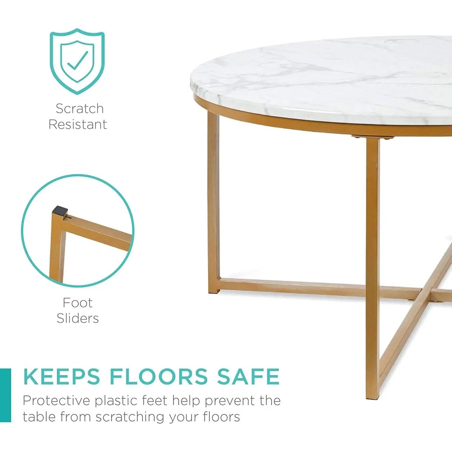 Round Coffee Table With Faux Marble Top Cross Leg Design from PriceLows™