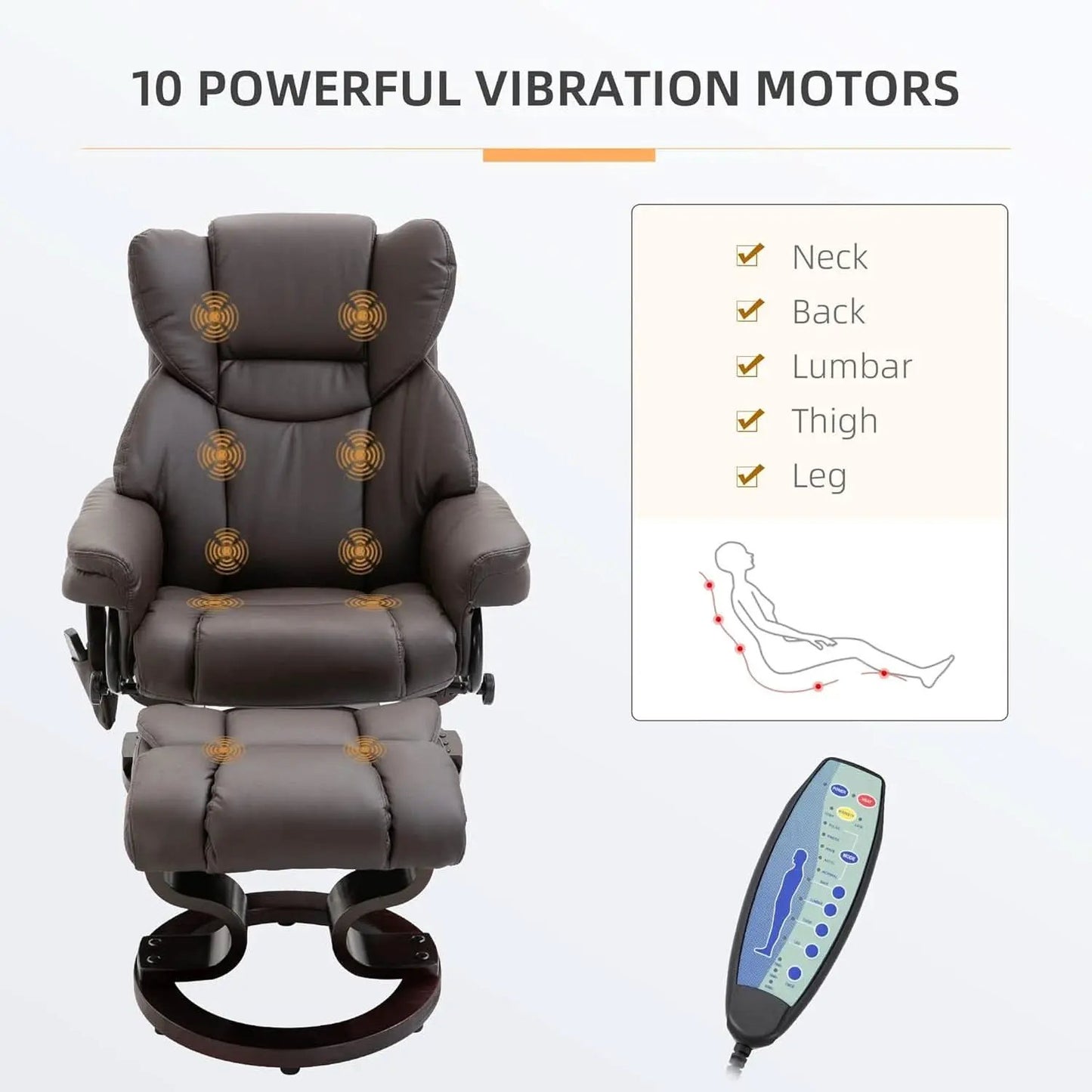 Brown Faux Leather Massage Recliner Chair With Ottoman from PriceLows™