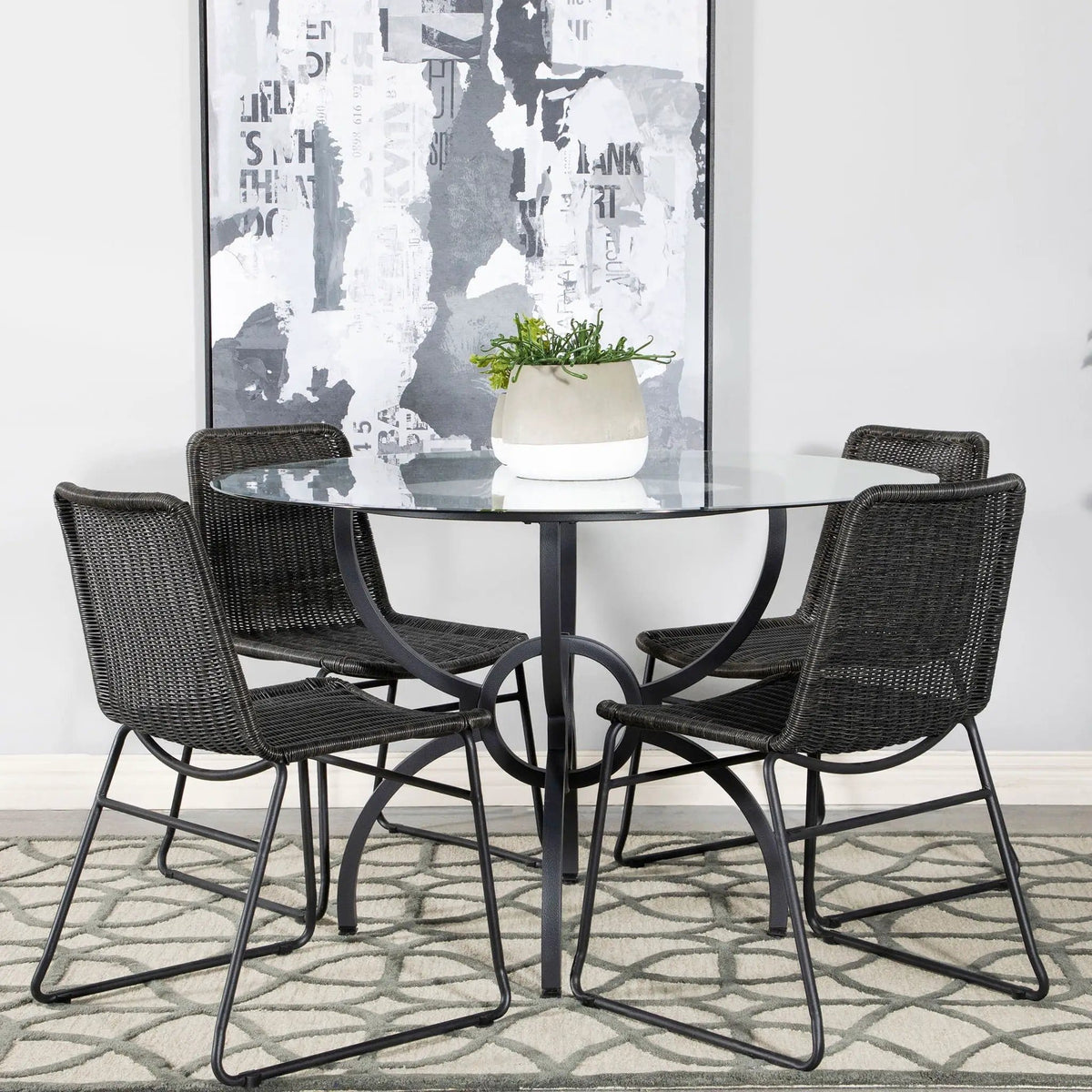 Aviano Round Metal Dining Table Base | 30 x 30 x 30.5 in | Glass & Metal | Gunmetal