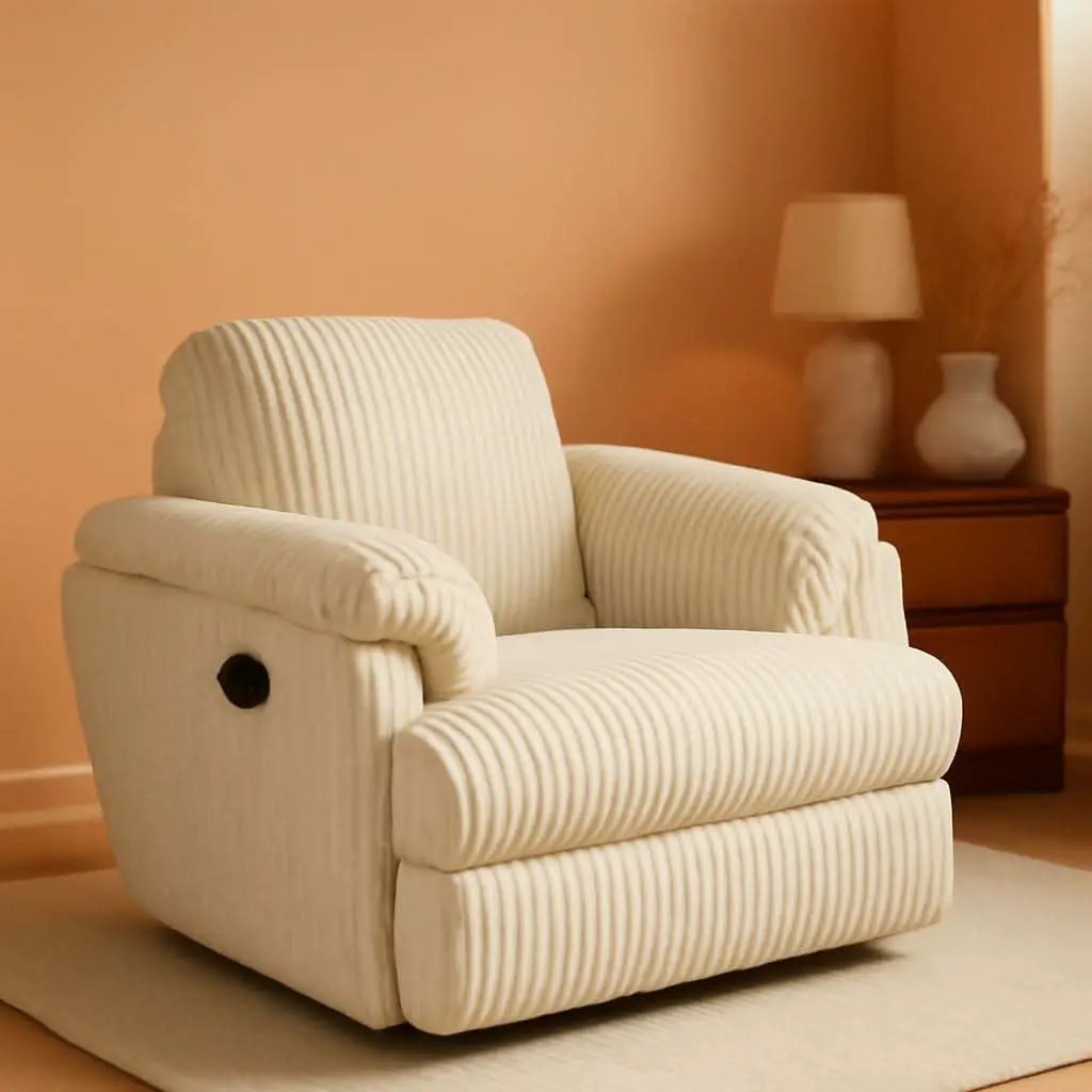 White Modern Swivel Glider Recliner With Hidden Storage from PriceLows™