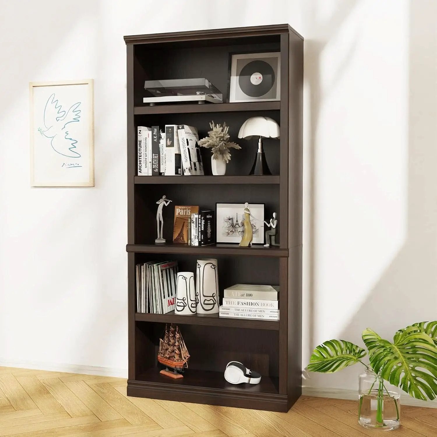 Bevfint 70 Inch Dark Cherry 5 Tier Floor Standing Bookcase from PriceLows™