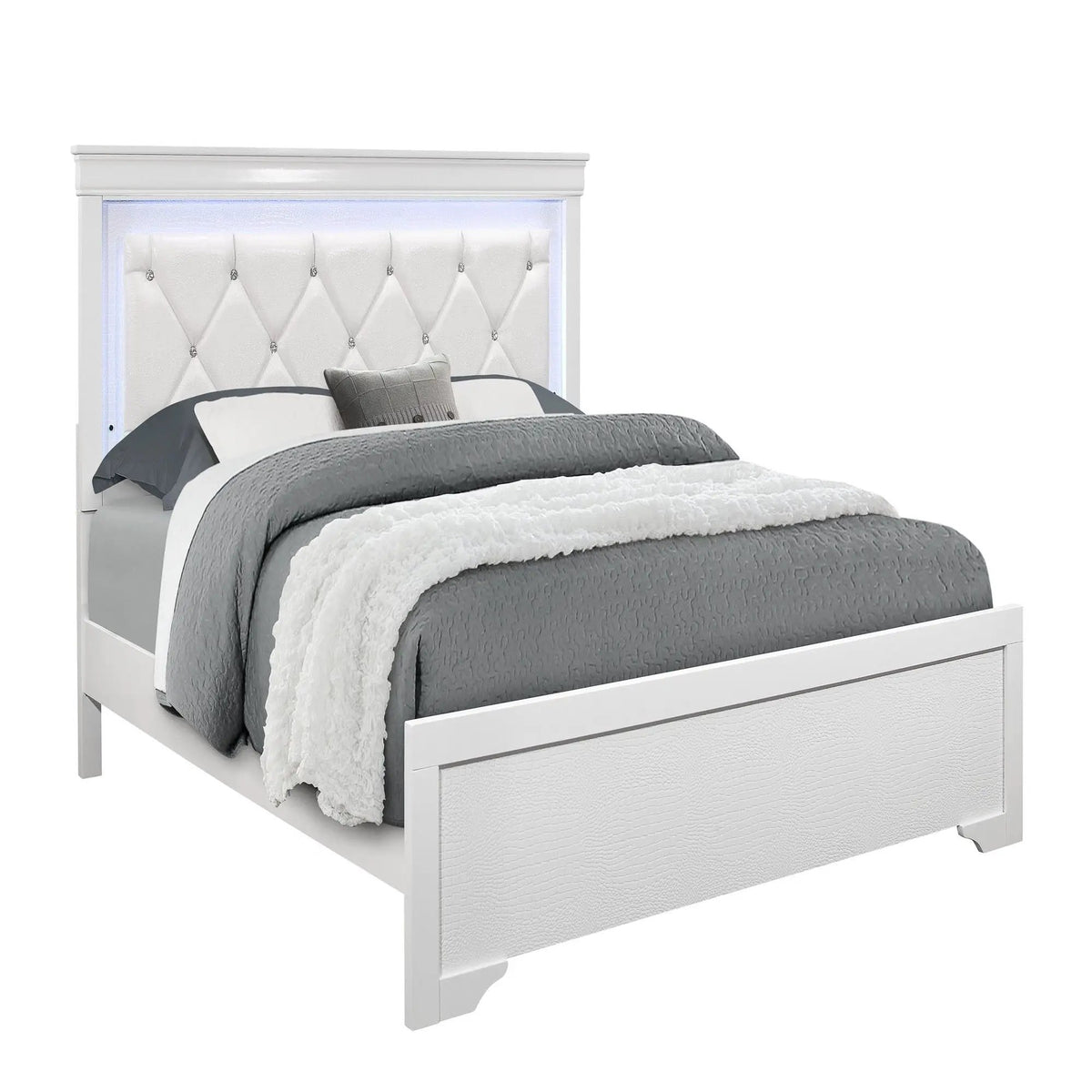 Shaker Bed With LED Lighting | Crystal Inspired Tufted Headboard | Padded Headboard | Ambient Lights