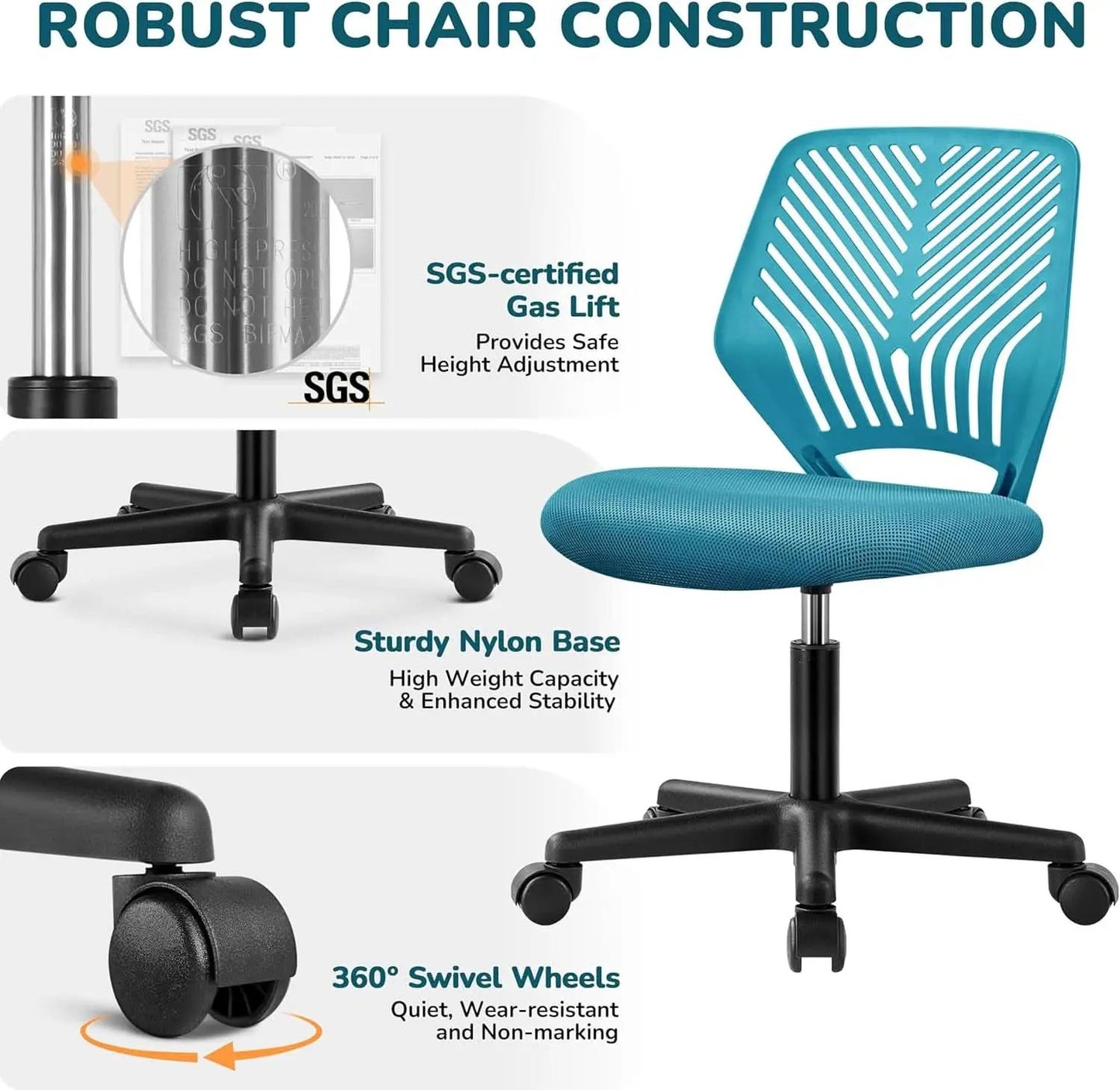 Turquoise Low Back Desk Chair With Lumbar Support And Adjustable Height from PriceLows™