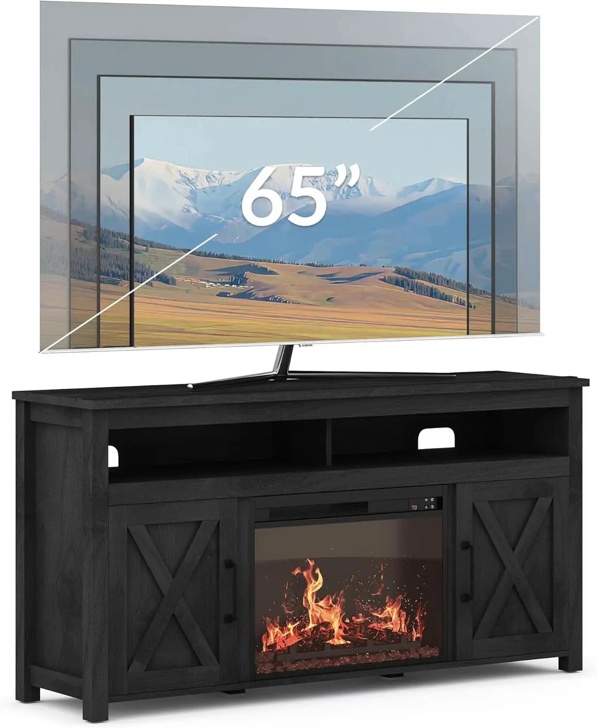 58 Inch Farmhouse TV Stand With Electric Fireplace Grey from PriceLows™