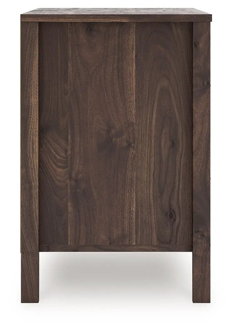 Calverson Nightstand | Industrial Style | Replicated Walnut Grain | Burnished Hardware