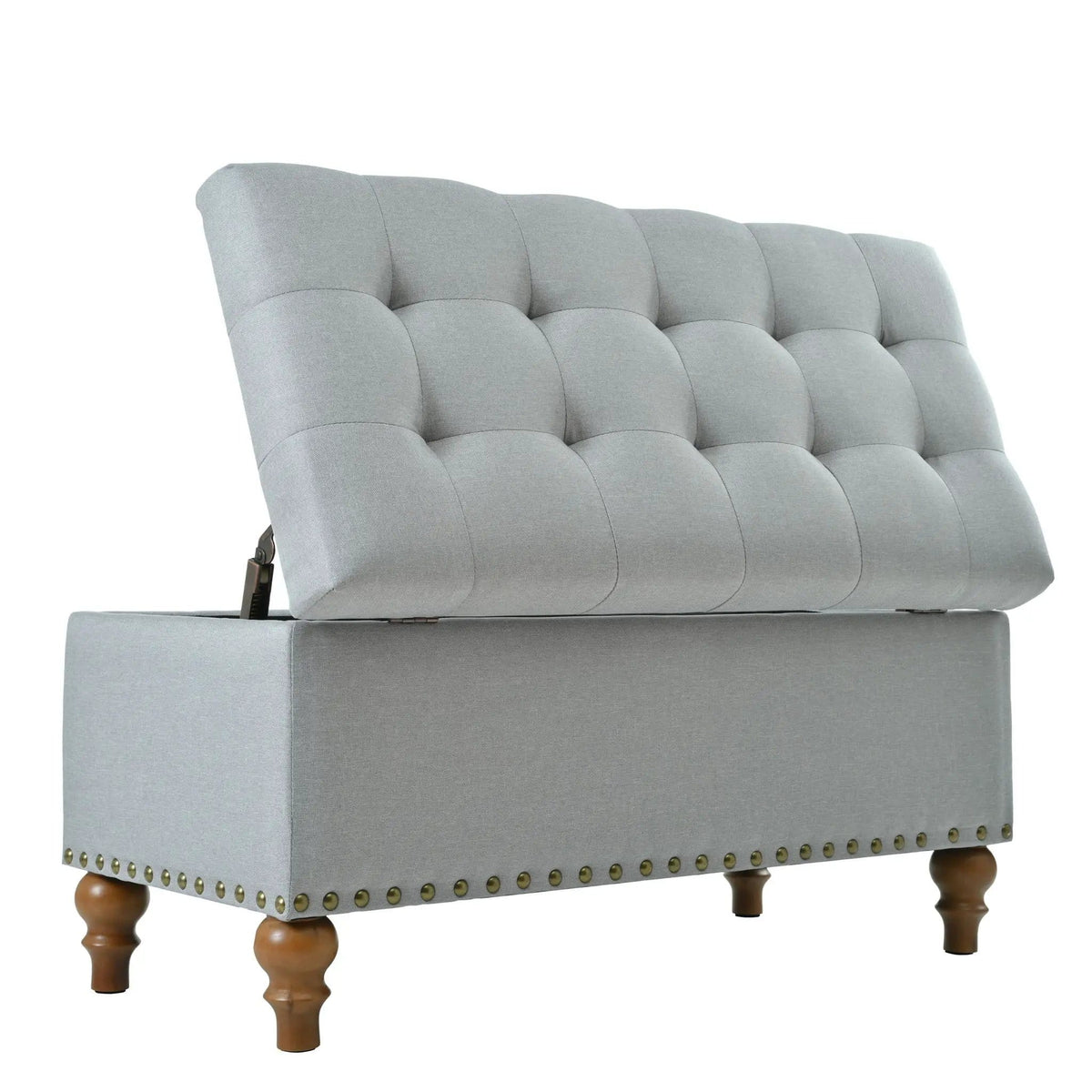Upholstered Ottoman With Storage And Rivet Trim | 2 Pieces | Solid Wood | Living Room