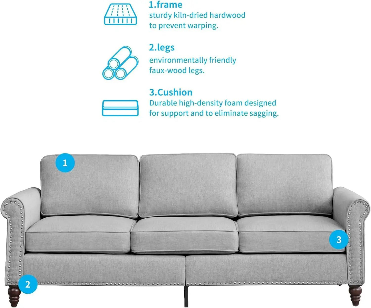 Light Grey Small Space Living Room Couch Set With Loveseat from PriceLows™