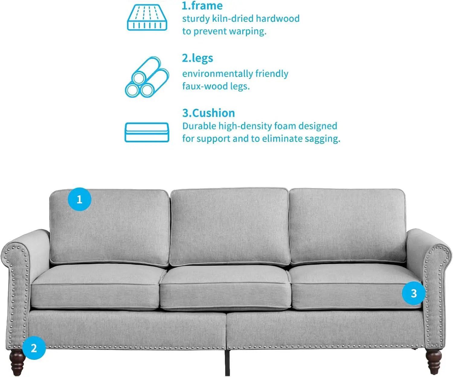 Light Grey Small Space Living Room Couch Set With Loveseat from PriceLows™