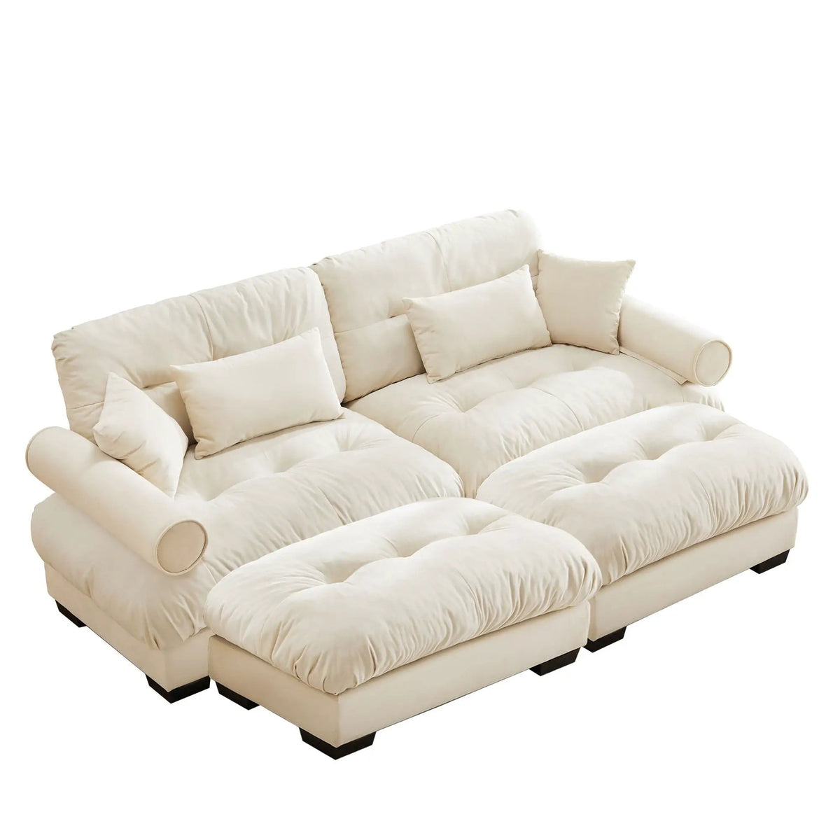 Modular Sectional Sofa | Deep Comfort Cushions | Vintage Fabric Ottoman