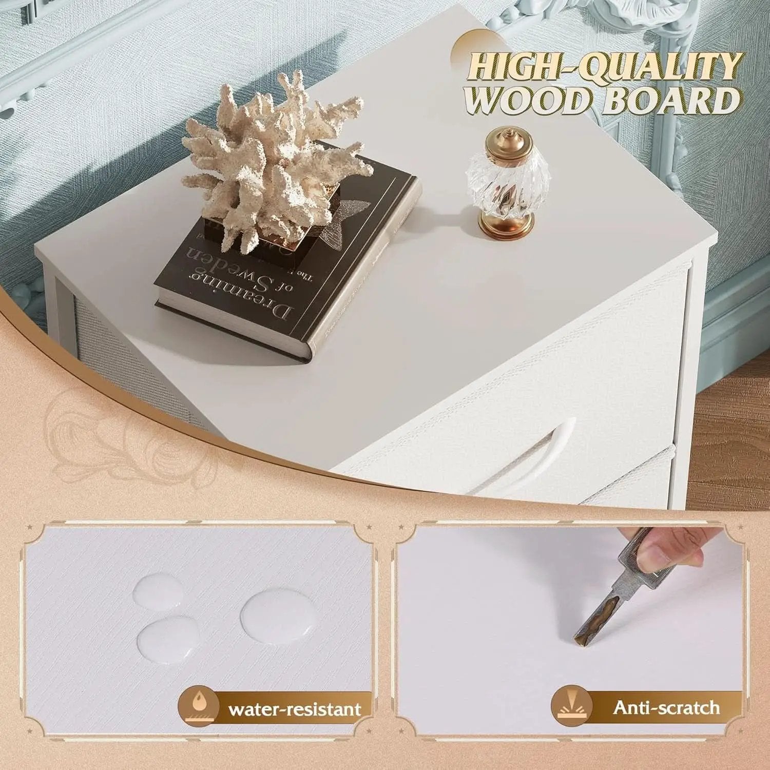 White Dresser With 3 Drawers And Wheels Wood Top Storage from PriceLows™
