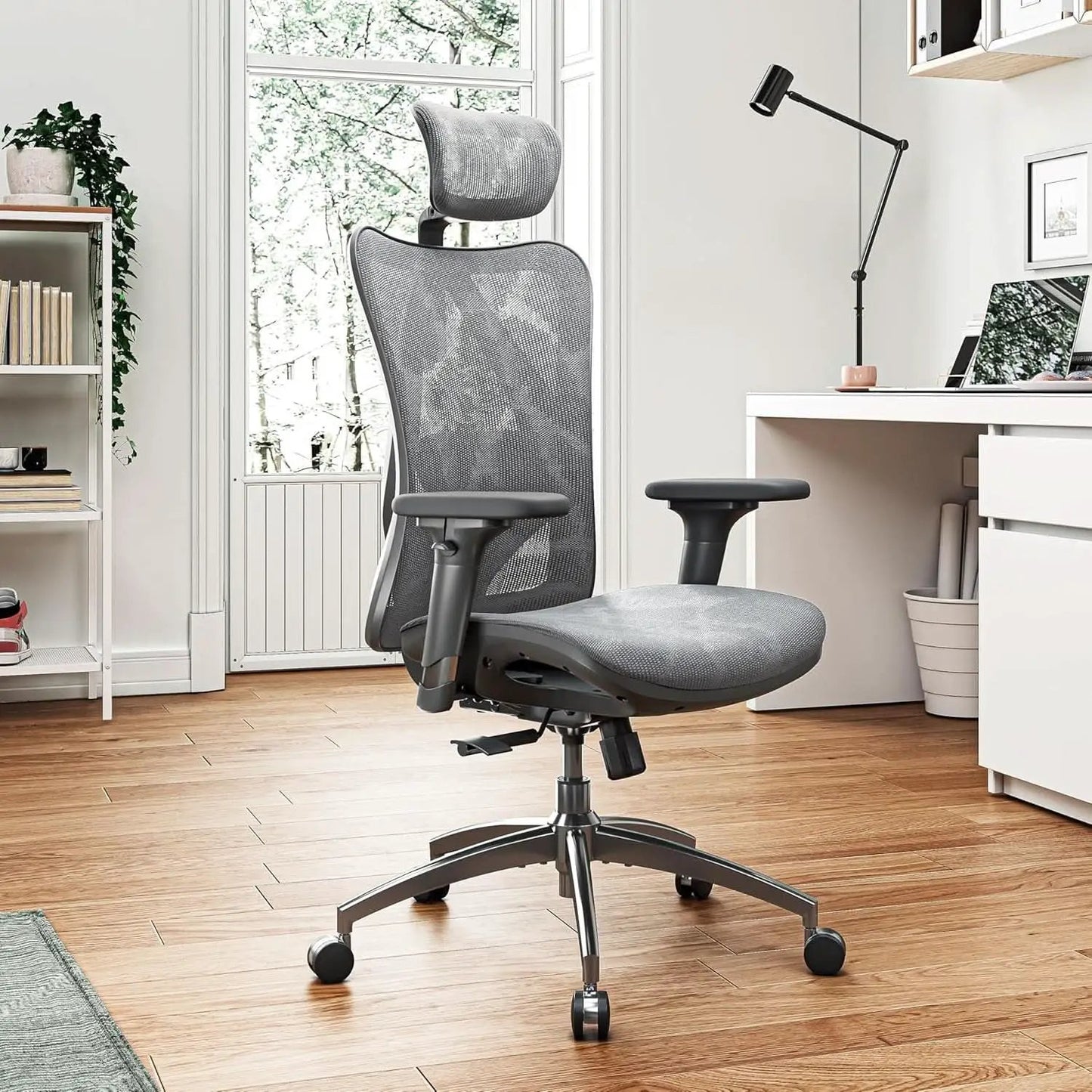 Grey Ergonomic Office Chair With Adjustable Headrest from PriceLows™