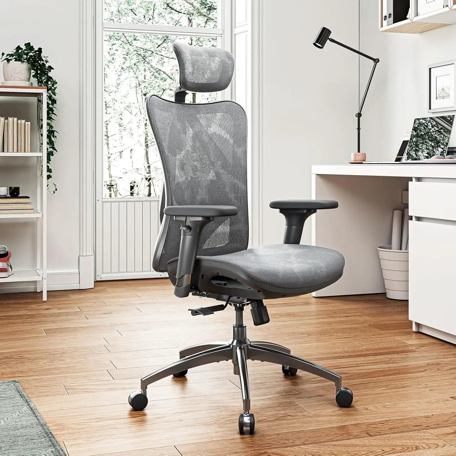 Grey Ergonomic Office Chair With Adjustable Headrest from PriceLows™