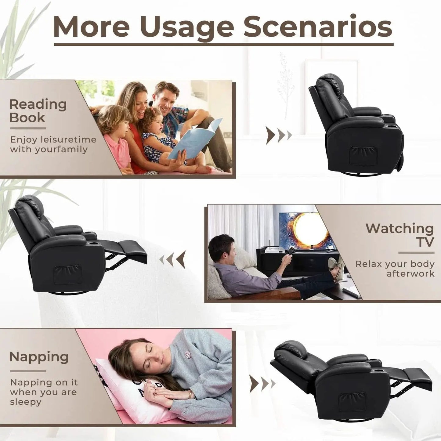 Leather Rocking Recliner With Massage And Heat Swivel from PriceLows™