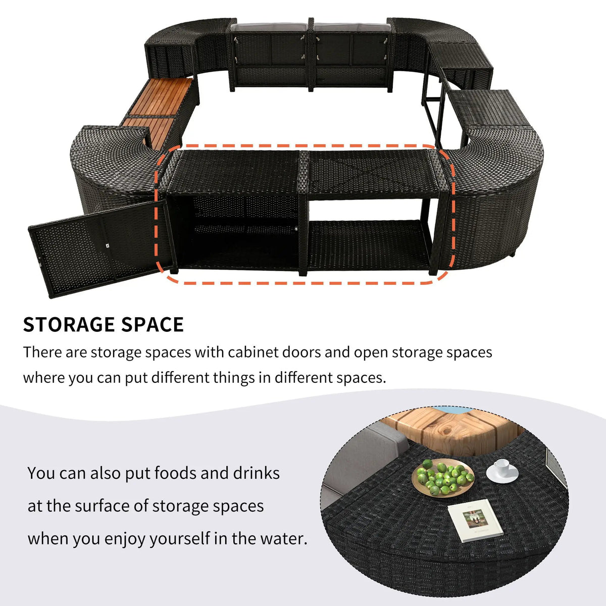 Outdoor Spa Surround Sofa | Rattan And Steel | Waterproof Cushions | 4 Piece