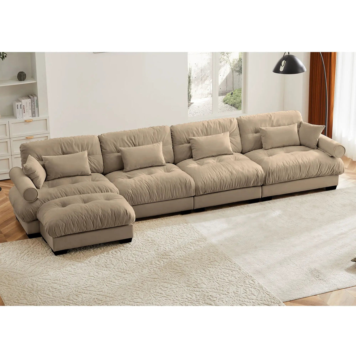 Modern Sectional Sofa | With Ottoman | Deep Seat Cushions | Throw Pillows