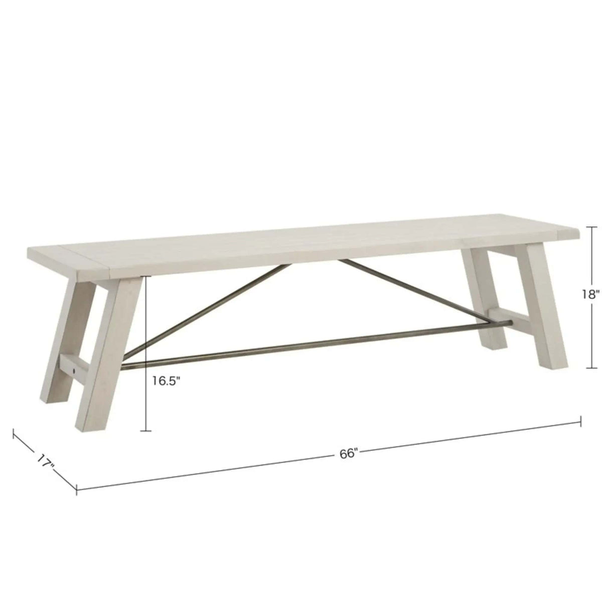 Sonoma Dining Bench | 17 x 66 x 18 in | Solid Wood & Metal | Dining Room