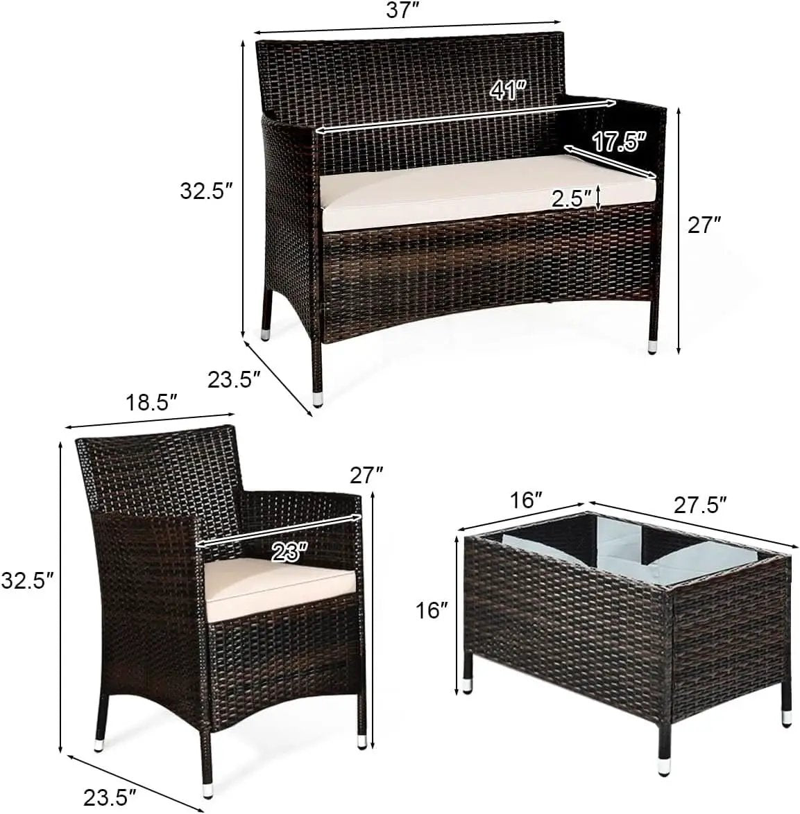 4-Piece Outdoor Rattan Conversation Set with Cushions from PriceLows™