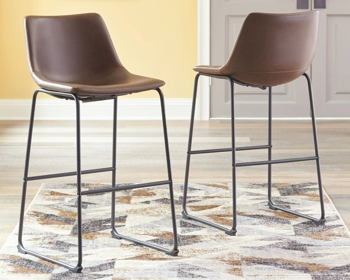 Centiar Upholstered Barstool | Set Of 2 | Contoured Bucket Seat | Tubular Metal Base