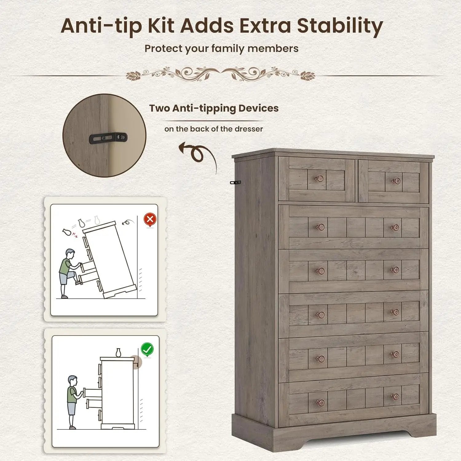 Black 51In Farmhouse Dresser Storage Organization Drawers from PriceLows™