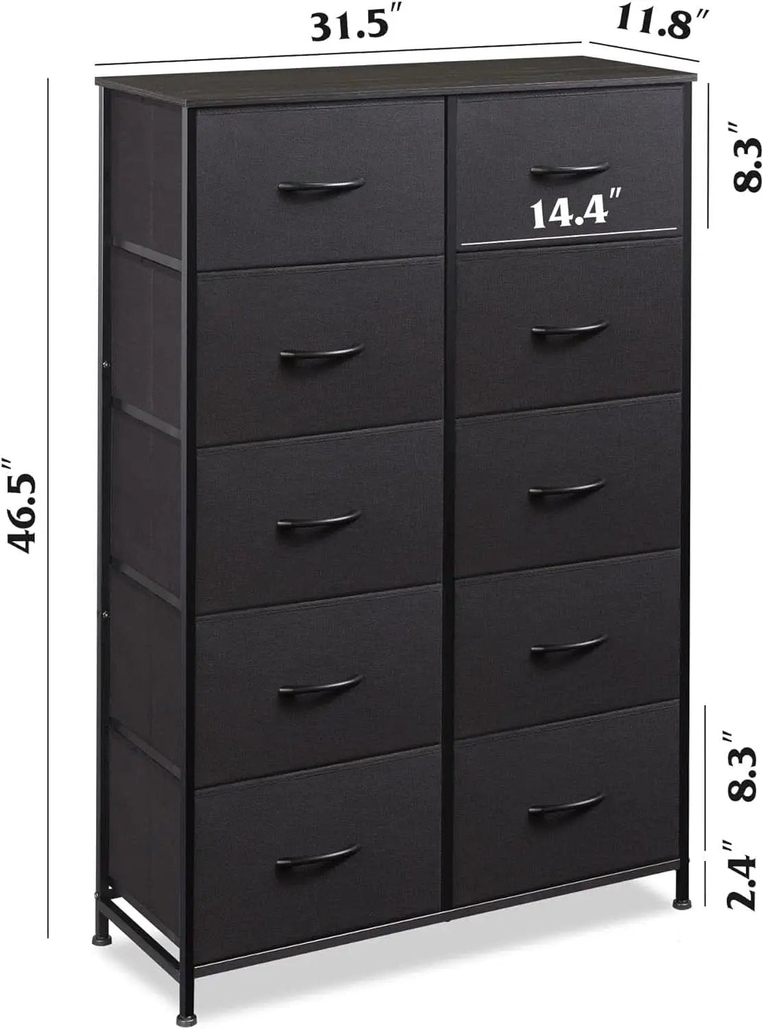 Tall Black Dresser With 10 Drawers And Fabric Bins Storage Organizer from PriceLows™