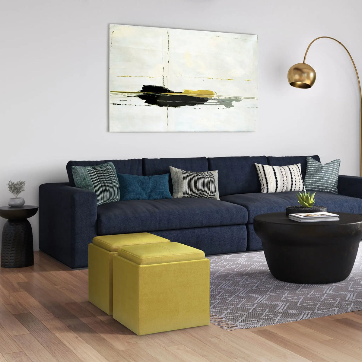 Rockwood Upholstered Cube Ottoman | Flip Over Serving Tray | Large Interior Storage | 16.9 Inch Cube