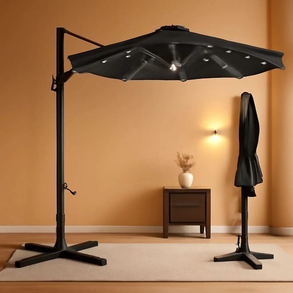 10 Ft Solar LED Cantilever Patio Umbrella With 360 Degree Rotation And Easy Tilt Offset Hanging Design Cross Base from PriceLows™