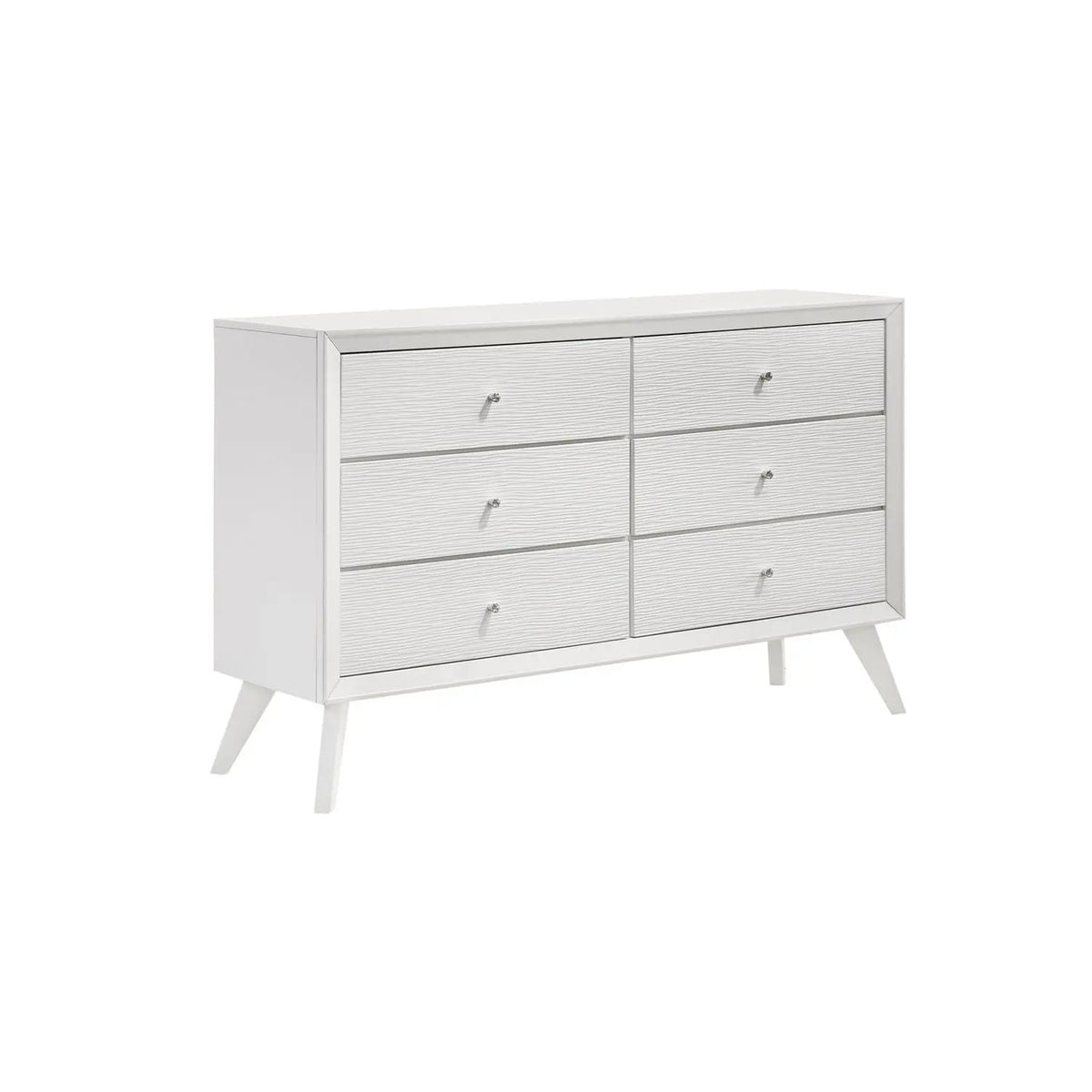 White Dresser With Mirror | Angled Legs | Round Knobs | 57.87 Inch Width