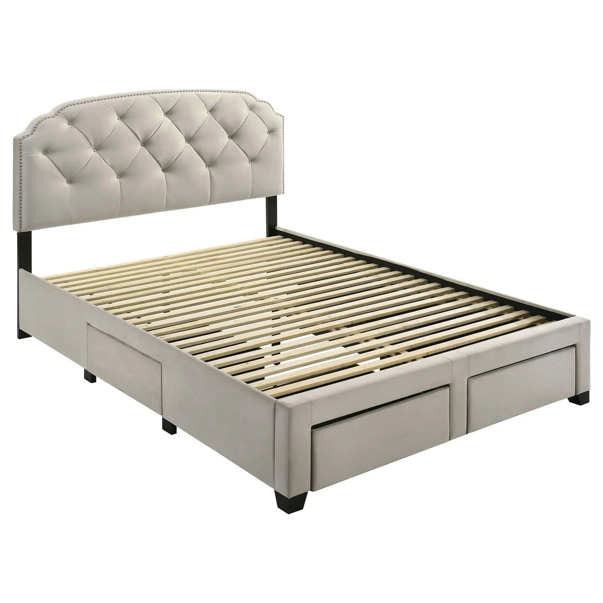Marianna 4-drawer Upholstered Queen Storage Bed | 64.25 x 88.5 x 52.25 in | Rubberwood & Engineered Wood | Cream